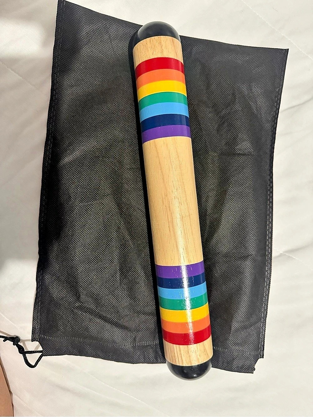 Wooden Rainstick / Musical Instrument with Rainbow Colors and Carrying Bag